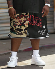 Men's Big & Tall Street Casual Camouflage Alphabet Print T-Shirt Shorts Set