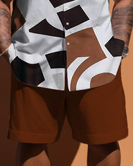 Big & Tall Guy'd Simple Geometric Pattern Short Sleeve Shirt Shorts Set
