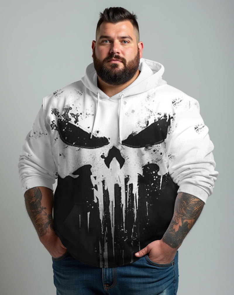 Men's Plus Size Viking Skull Contrast Full Zip Up Sports Hoodie