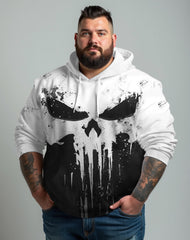 Men's Plus Size Viking Skull Contrast Full Zip Up Sports Hoodie