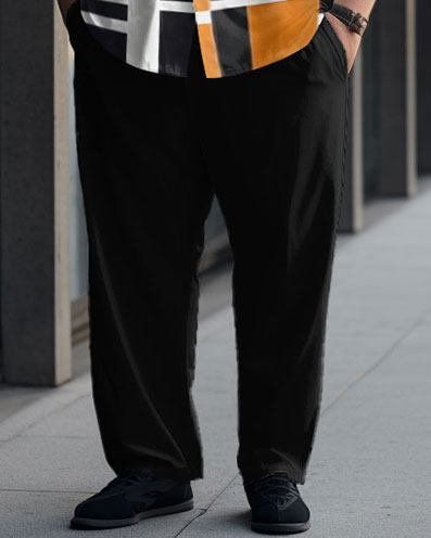 Men's Plus Size Business Simple Geometric Pattern Short Sleeve Shirt Suit