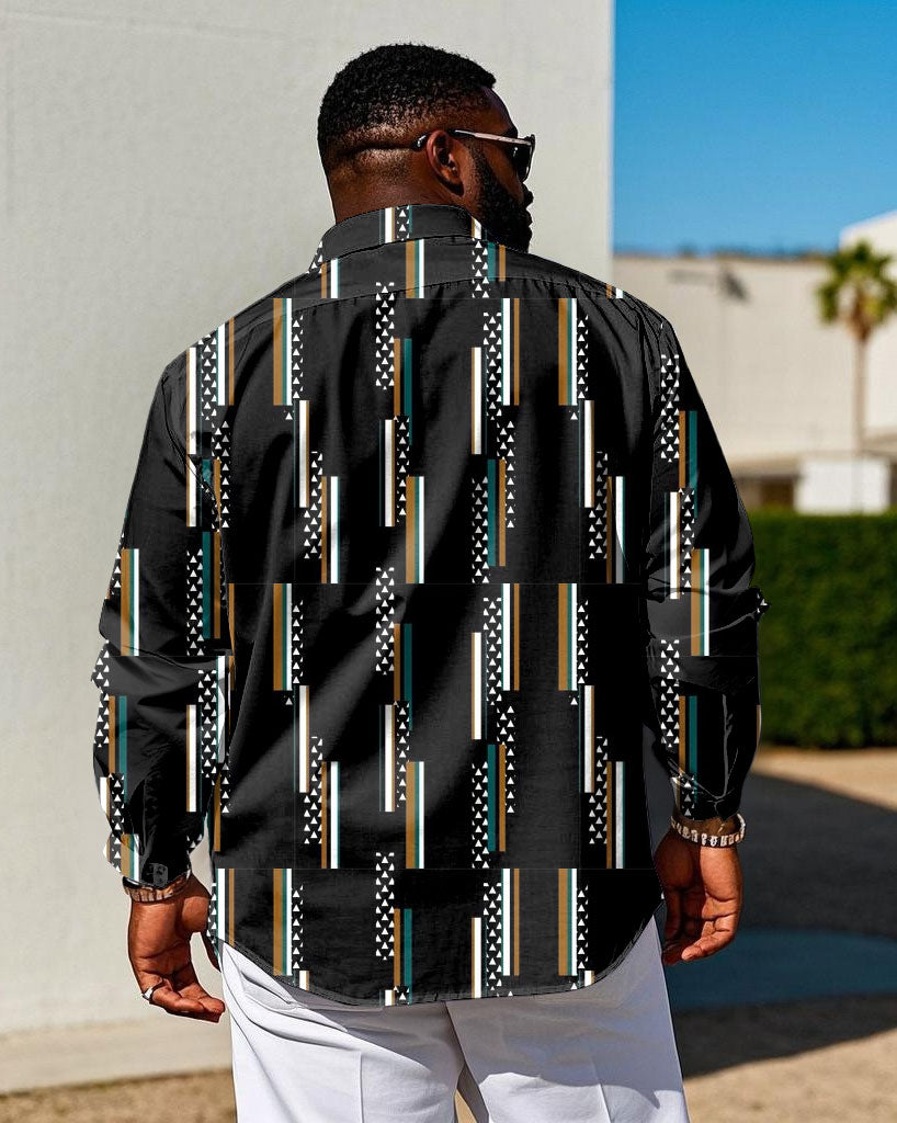 Men's Plus Size Business Geometric Arrangement Print Long Sleeve Shirt