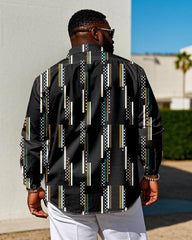 Men's Plus Size Business Geometric Arrangement Print Long Sleeve Shirt