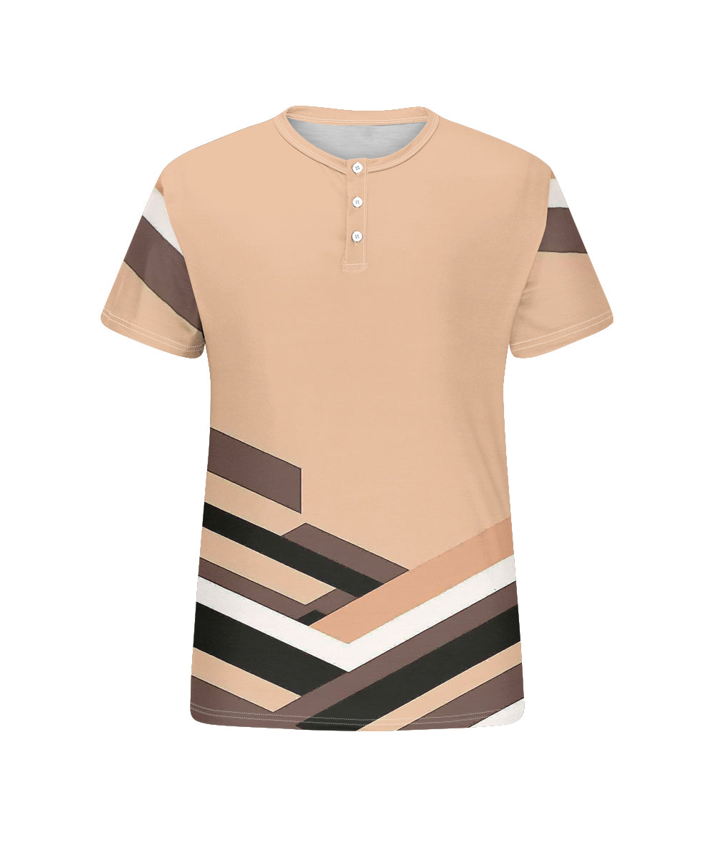 Men's Plus Size Daily Casual Orange Geometric Print Henley Collar Button Short Sleeve Tee