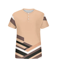 Men's Plus Size Daily Casual Orange Geometric Print Henley Collar Button Short Sleeve Tee