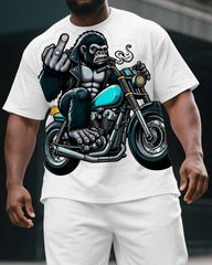 Men's Cartoon Gorillas & Motorcycle Print Summer Big & Tall Short-Sleeve T-shirt & Short Set