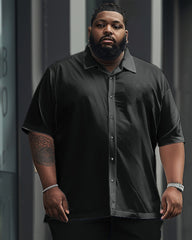 Big Men Versatile Solid Color Black Short Sleeve Shirt Trousers Set