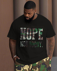 Men's Plus Size Camouflage NOPE Not Today Print Short Sleeve T-Shirt Shorts Suit