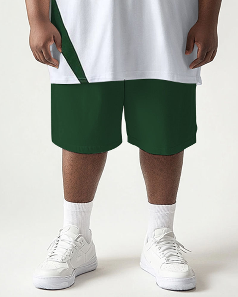 Men's Plus Size Daily Casual Green Geometric Print Short Sleeve T-Shirt Shorts Suit