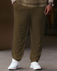 Men's Plus Size Ethnic Jacquard Color Block Zip Shirt and Pants Two Piece Set