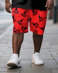 Men's Plus Size Black Fat Man Fun Text Print Short Sleeve T-Shirt Shorts Suit