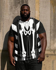 Big Men's Classic Skeleton Printed Street Fashion Short Sleeve T-Shirt Shorts Set