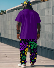 Men's Plus Size Orleans Mardi Gras Graffiti Alphabet Print T-Shirt Trousers Suit