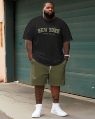 Big Men's Casual Simple New York Short Sleeve Shorts Set