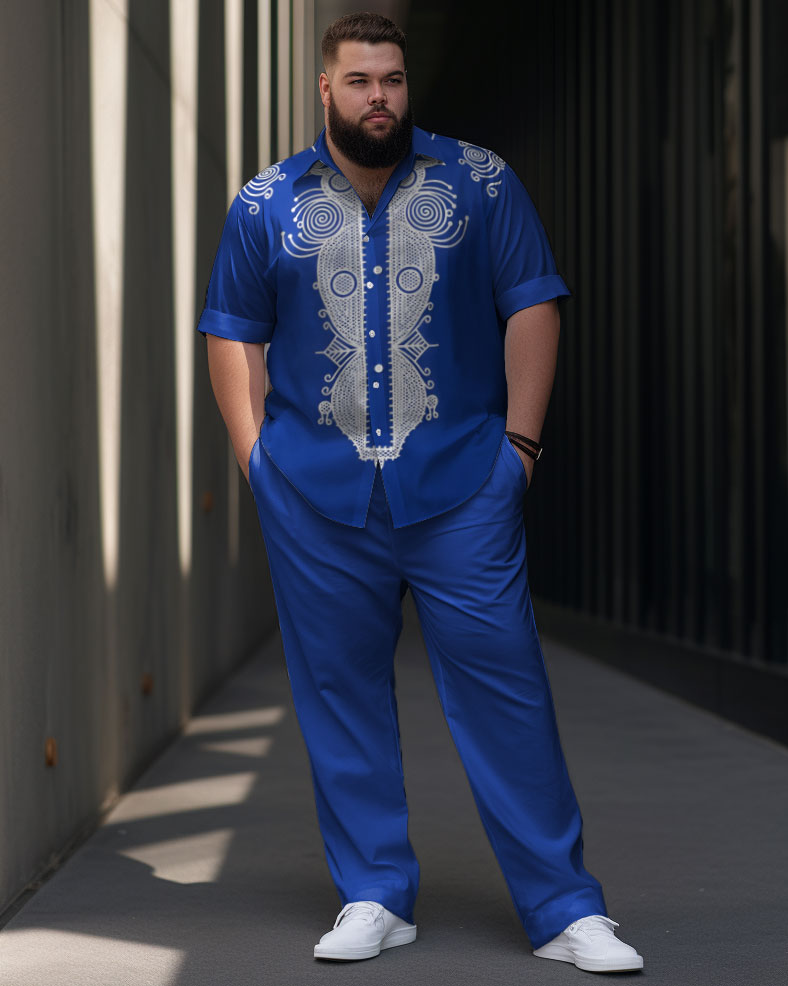 Men's Plus Size Gradient Retro Ethnic Short Sleeve Walking Set