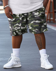 Men's Large Size Street Cartoon Bear Camouflage Graffiti Short Sleeve Shorts Set