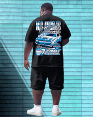 Front And Rear Printed Cool Car Letter T-shirt Shorts Suit Men's Plus Size