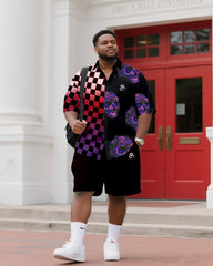 Big & Tall Men's Daily Leisure. Original Design Collision Color Stitching. Printed Short Sleeve Shirt Shorts Suit