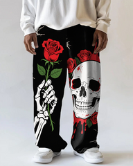 Men's Retro Skull with Rose Graffiti Printed Daily Casual Big and Tall Pants