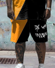Printed Men's Plus Size Simple Color Matching Smiley Face Pattern Printed T-shirt Shorts Suit