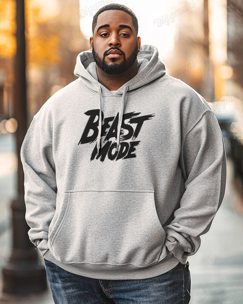 Cotton Material - Beast Mode Letter Printing Big Men's Loose Hoodie