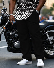 Men's Plus Size Business Gradient Geometric Print Short Sleeve Shirt Trousers Suit