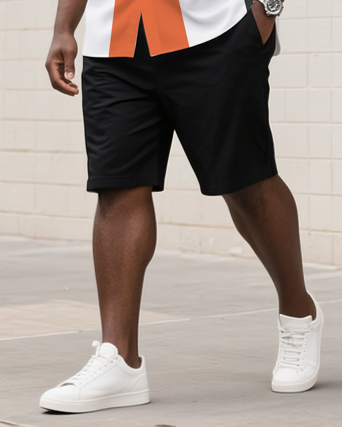 Big & Tall Men's Daily Leisure. Summer Joker 3 Color Stripe Color. Coconut Tree Micro Print Shirt Shorts Suit