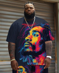 Men's Big & Tall Street Fashion Pop Art Tribute Singer Print T-Shirt Shorts Set