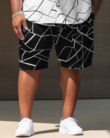 Men's Big & Tall Casual Classic Retro Color Block Cracked Street Short Shirt Shorts Set