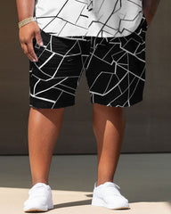 Men's Big & Tall Casual Classic Retro Color Block Cracked Street Short Shirt Shorts Set