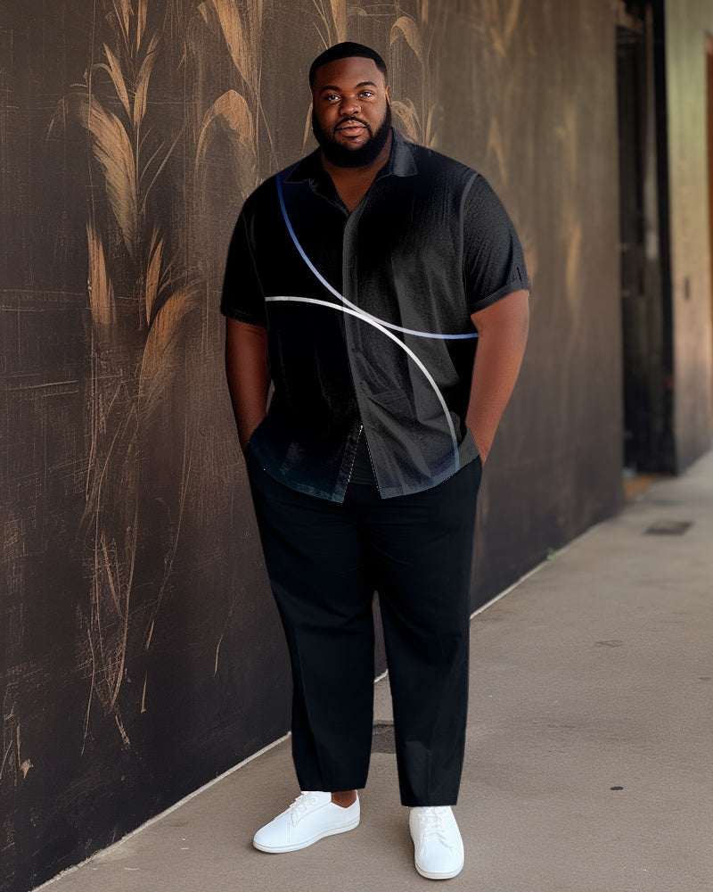 Men's Plus Size White Line Short Sleeve 2 Piece Walking Suit