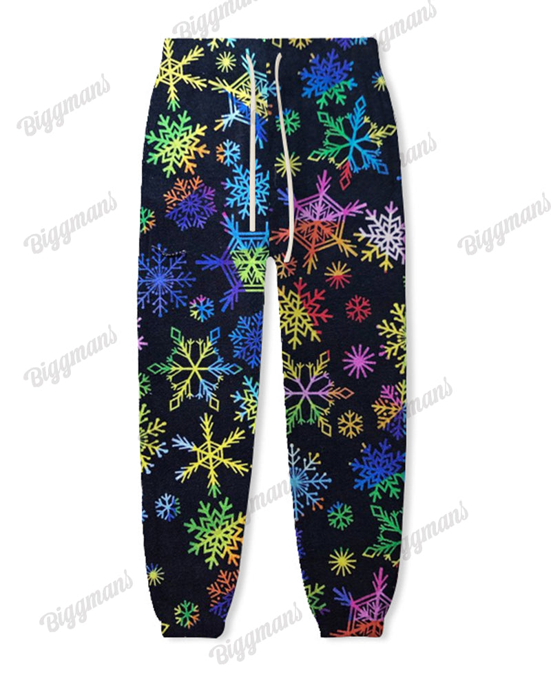 Couple Fashion Casual Plus Size Christmas Colorful Snowflake Hoodie Suit