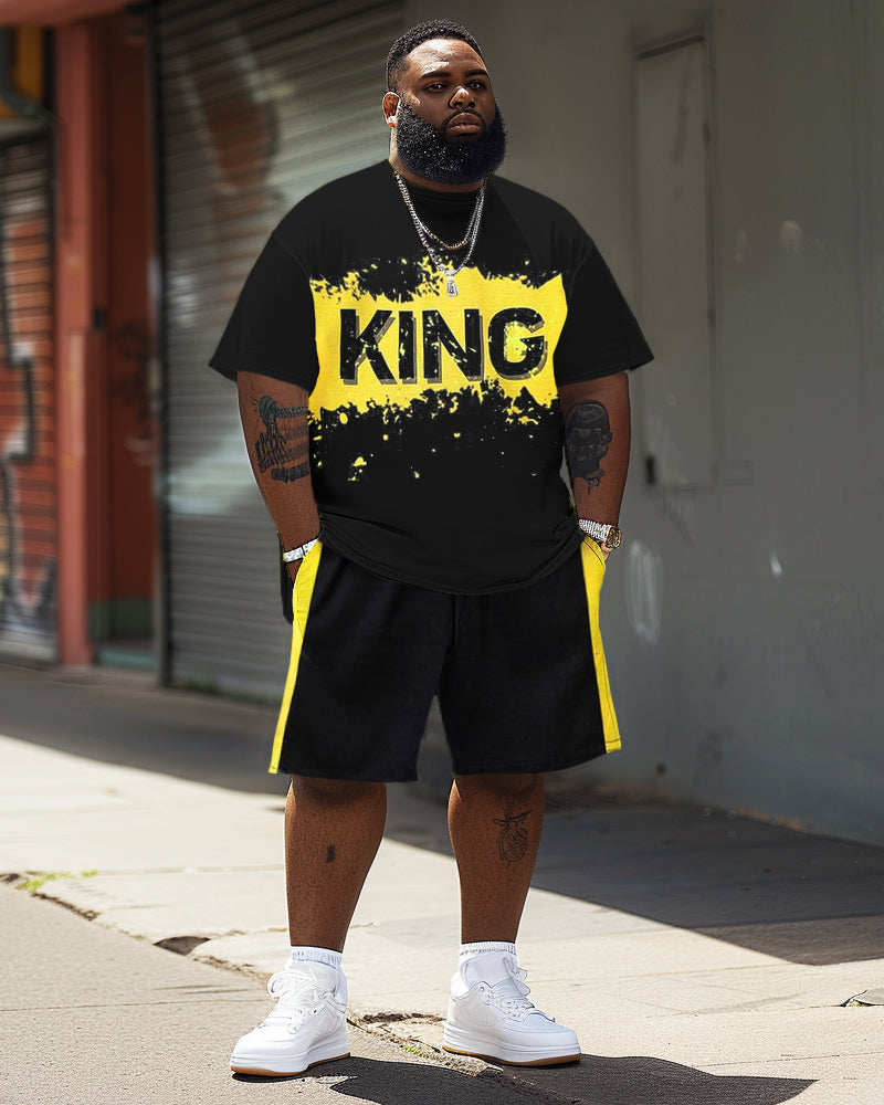 Men's Plus Size Watercolor King Print T-Shirt Shorts Suit