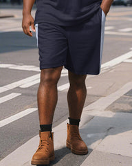 Big & Tall Men's Business Purple Colorblock Stripe Print Short Sleeve Polo Shirt Shorts Suit