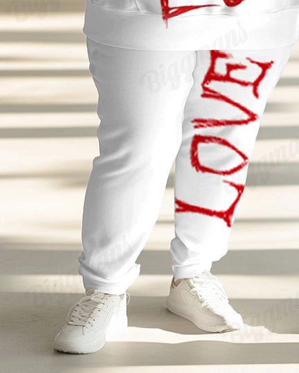 Couple Fashion Casual Plus Size Patchwork Love Printed Hoodie Suit