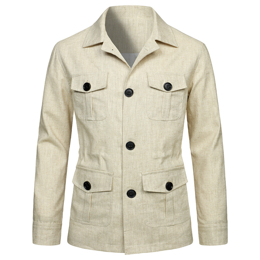 M-5XL Men's Casual Linen Jacket With Laps And Multi-Pockets