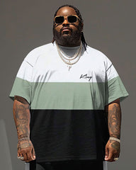 Men's Plus Size Casual Simple Color-block King Alphabet Print T-shirt Shorts Suit