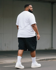 Big & Tall Men's Black And White Simple Cross Print Round Neck Short Sleeve T-Shirt Shorts Suit