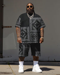 Men's Plus Size Casual Paisley Print T-Shirt Shorts Set