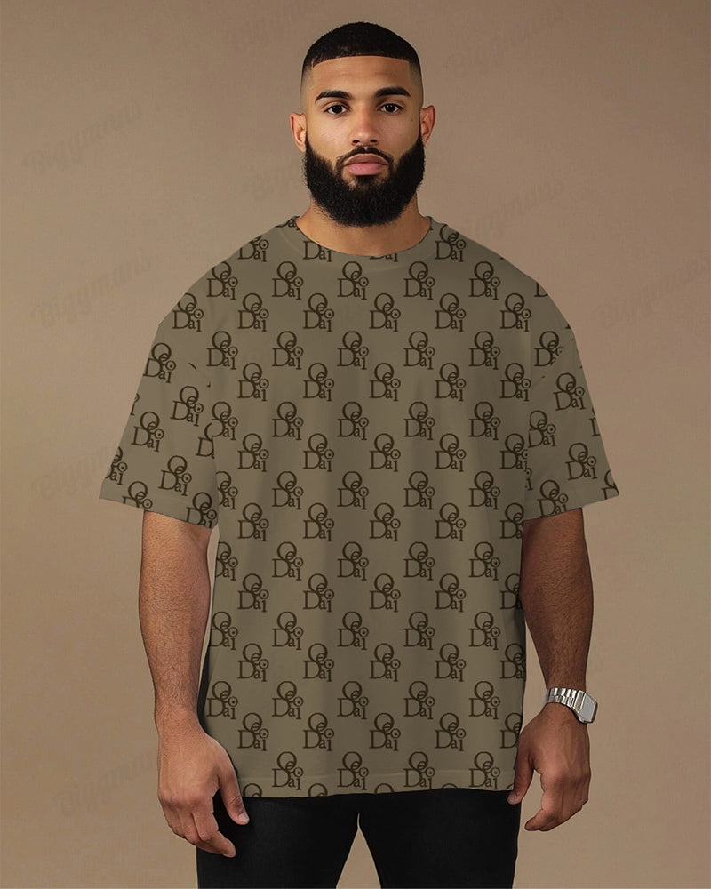100% Cotton-Premium Jacquard Men's Loose Plus Size Short Sleeve T-Shirt