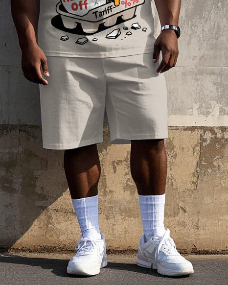 Big Men's Caricature Rooster Hands Off Letter Printed Casual Short Sleeve T-Shirt Shorts Set