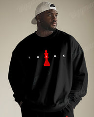 Men's Simple Black Think Letter Print Big & Tall Round Neck Sweatshirt Set