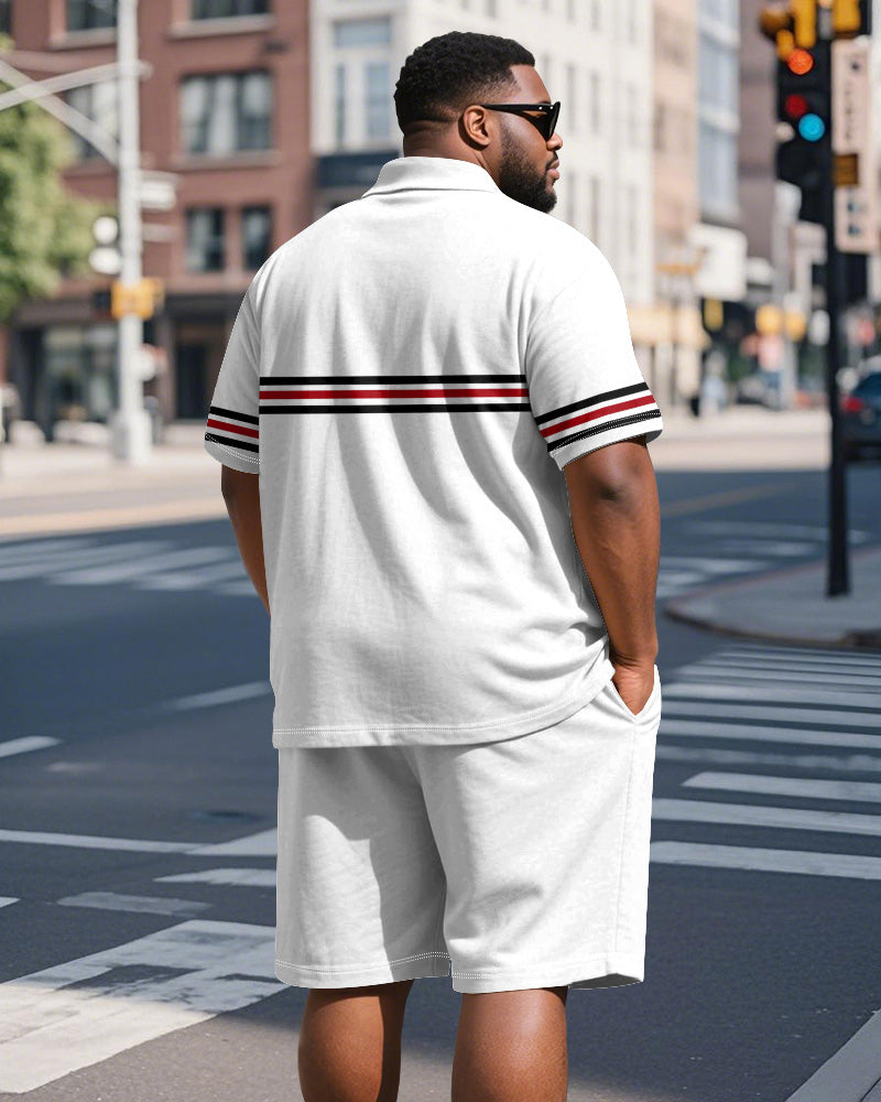 Men's Plus Size Daily White Stripe Alphabet Print Short Sleeve Polo Shirt Shorts Suit