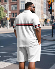 Men's Plus Size Daily White Stripe Alphabet Print Short Sleeve Polo Shirt Shorts Suit