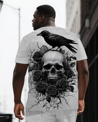 Rise in Raven’s Call Men's Skeleton Back Print Casual Big & Tall Short Sleeve T-shirt 2-Piece Set