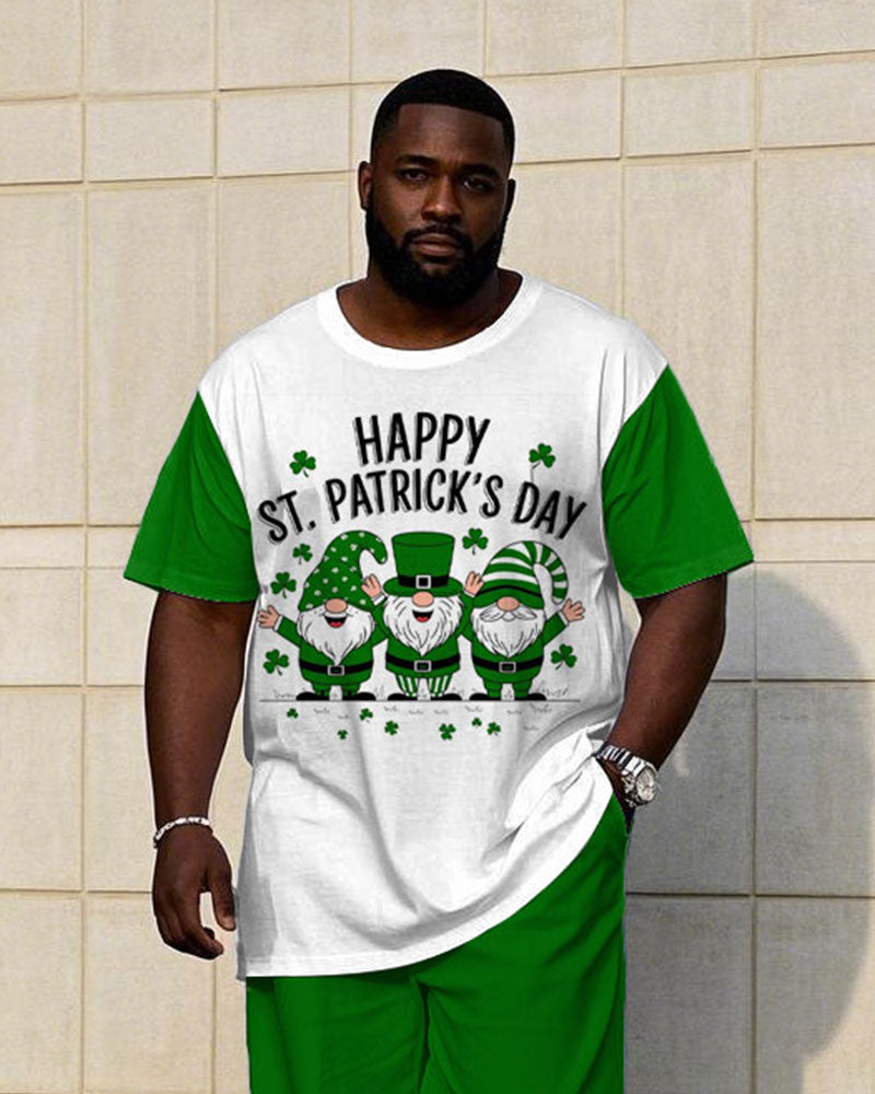 Men's Plus Size St. Patrick's Day Printed Short Sleeve T-Shirt Trousers Suit