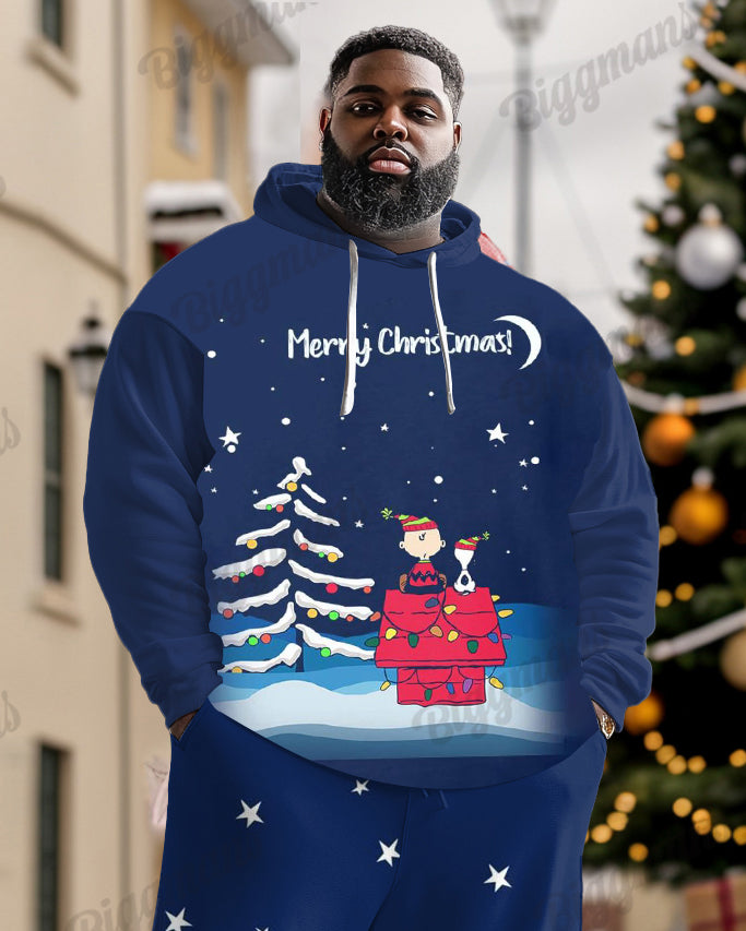 Men's Merry Christmas Snowman Dog House Big and Tall Hoodie Set