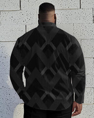 Men's Plus Size Business Black Gray Diamond Geometric Print Long Sleeve Shirt