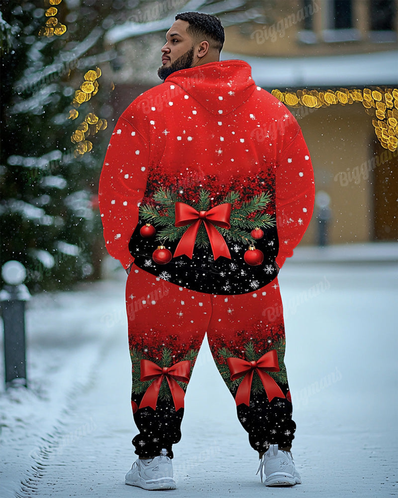 Big Men's Christmas Colorblock Bow Suit Cosplay Printed Hoodie Set