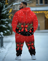 Big Men's Christmas Colorblock Bow Suit Cosplay Printed Hoodie Set